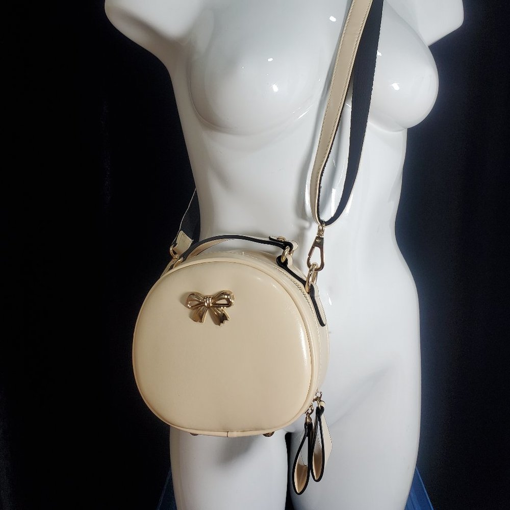 Bei Bao Bao Ivory Faux Leather Circular Round Cross-Body bag with Gold Hardware